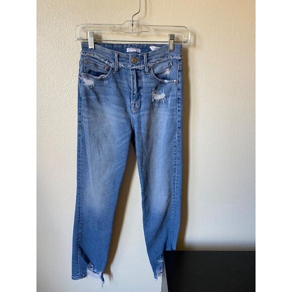 Good American Women’s Straight Leg High Rise Distressed Cropped Jeans  Size 26 - Picture 5 of 10